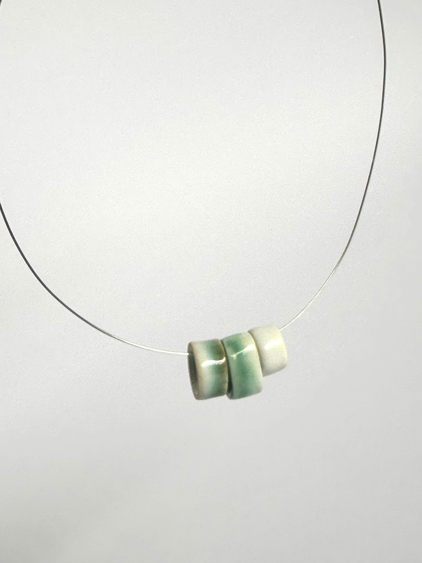 Porcelain Pendant Necklace "Circular". Three Green